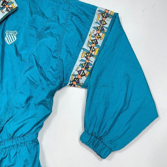 Vintage K Swiss Jacket Women Size Medium Teal Full Zip Retro 80s 90s Windbreaker - Picture 3 of 15
